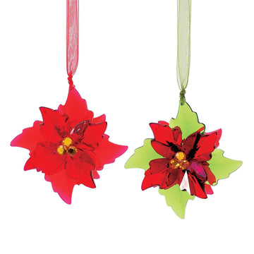 RJ Legend Mini Poinsettia Ornaments, Christmas Decorations, Christmas Tree Decor, Acrylic Flower Decor, 2 Assorted