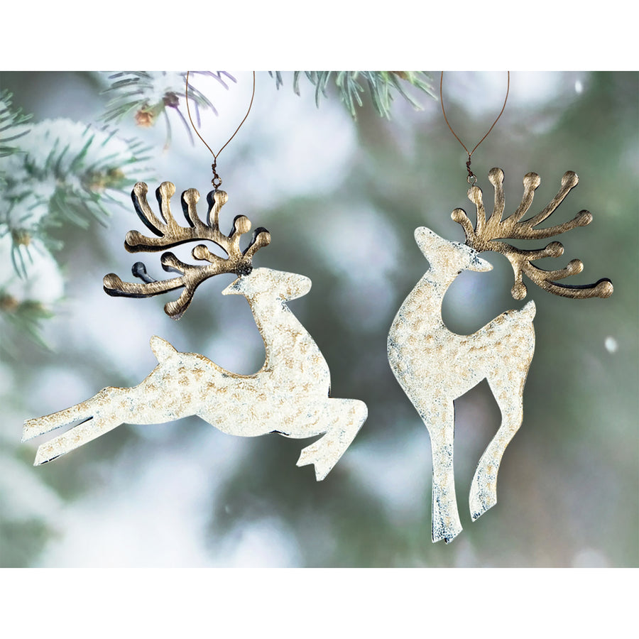 RJ Legend Graceful Reindeer Ornaments, Small Holiday Decoration, Metal Christmas Decorations, Hanging Winter Decorations, 2 Assorted