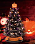 RJ Legend Ceramic Tree, 15" Handcraft Cordless with Pumpkin Head, LED Light Bulbs, - Black