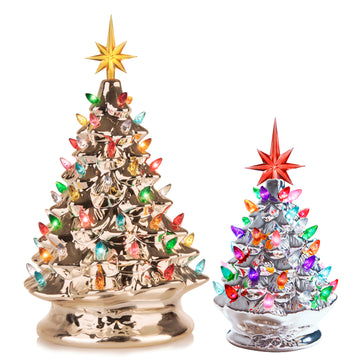 RJ Legend Ceramic Tree, Cordless with Multicolor LEDs, 2pcs Set - 15" & 9"