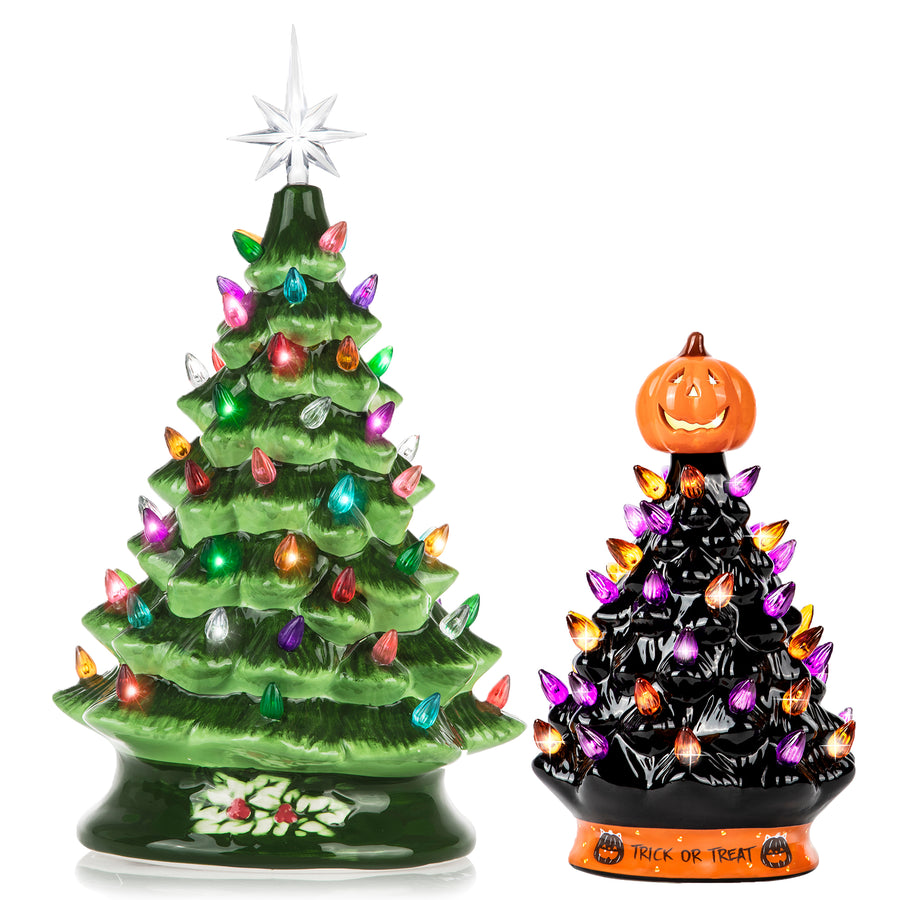 RJ Legend Ceramic Tree, Cordless with Multicolor LEDs, 2pcs Set - 15" & 9"