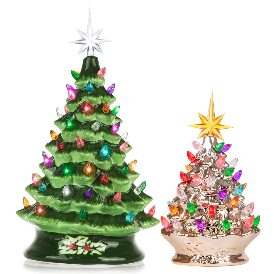 RJ Legend Ceramic Tree, Cordless with Multicolor LEDs, 2pcs Set - 15" & 9"