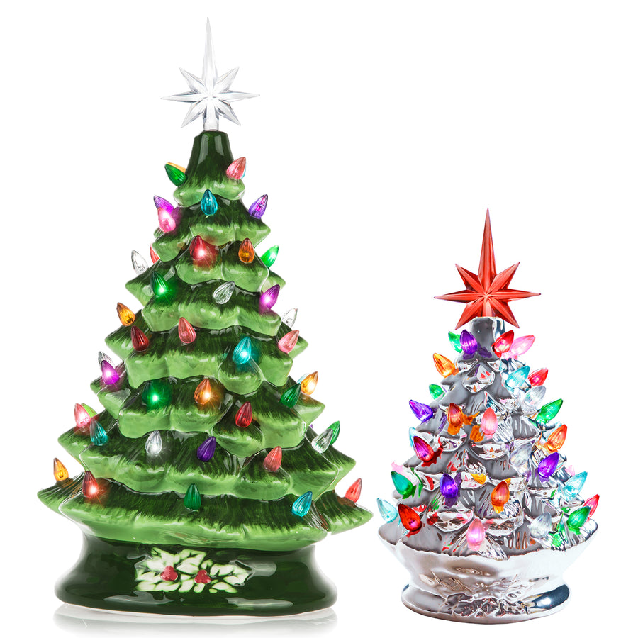 RJ Legend Ceramic Tree, Cordless with Multicolor LEDs, 2pcs Set - 15" & 9"