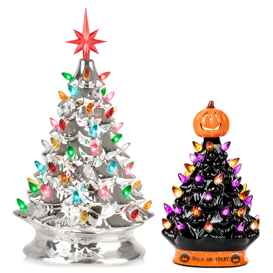 RJ Legend Ceramic Tree, Cordless with Multicolor LEDs, 2pcs Set - 15" & 9"
