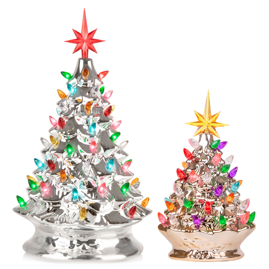 RJ Legend Ceramic Tree, Cordless with Multicolor LEDs, 2pcs Set - 15" & 9"