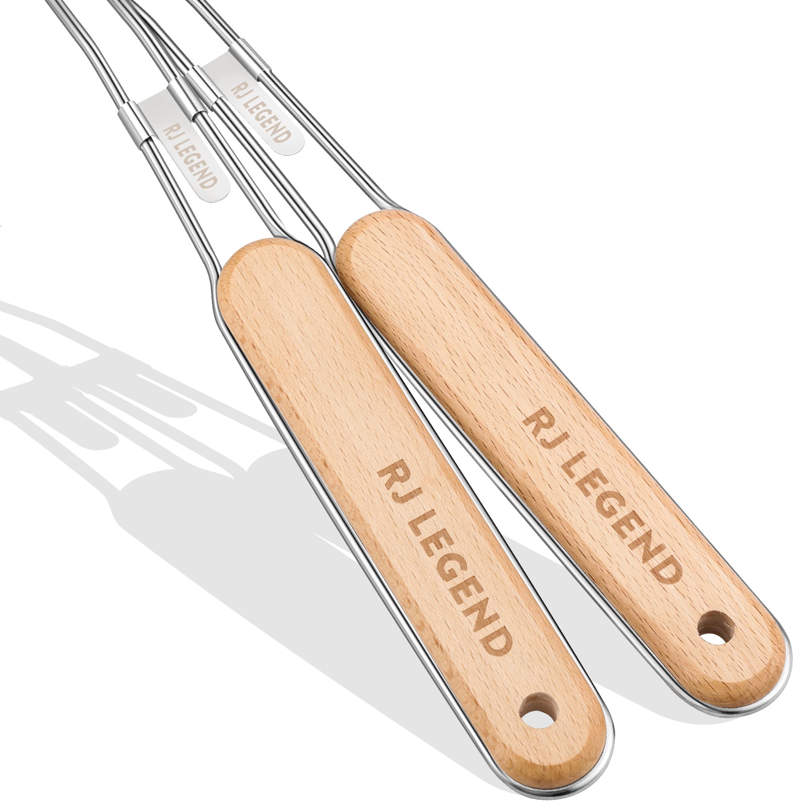 RJ Legend Stainless Steel With Wooden Handle Kitchen Utensil , 2 Pcs Set - Skimmer Strainer - Pasta Basket