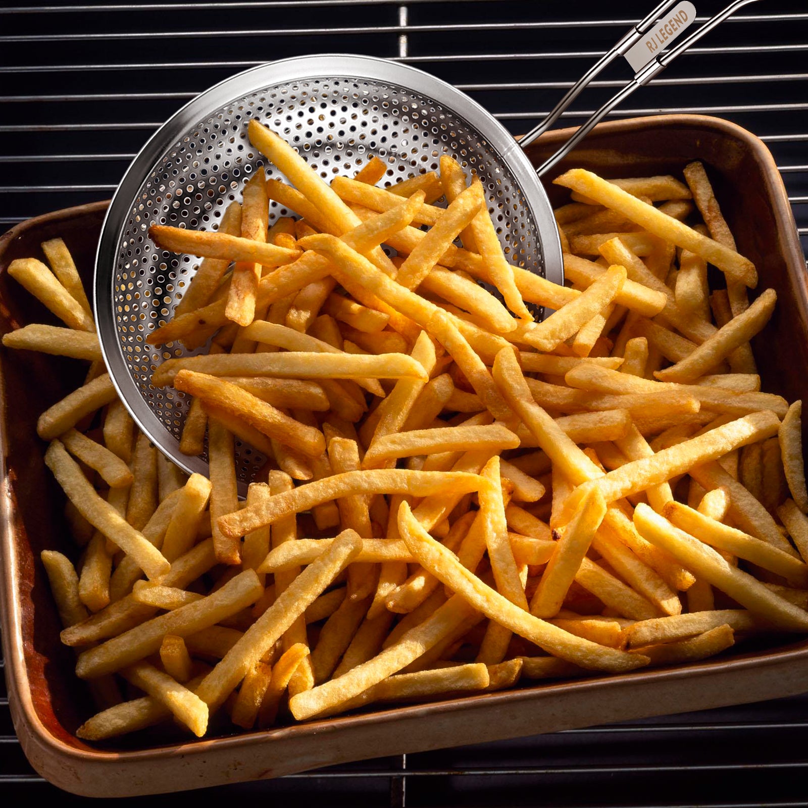 RJ Legend Stainless Steel With Wooden Handle Kitchen Utensil , 2 Pcs Set - Skimmer Strainer - Pasta Basket