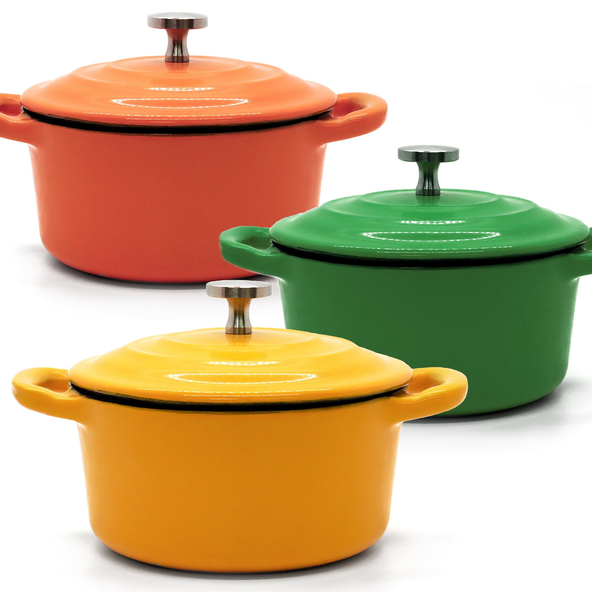 RJ Legend Mini Dutch Oven Pot, Round Cocotte, 5.5-Inch - 8.5 oz, 2Pcs and 3Pcs Set