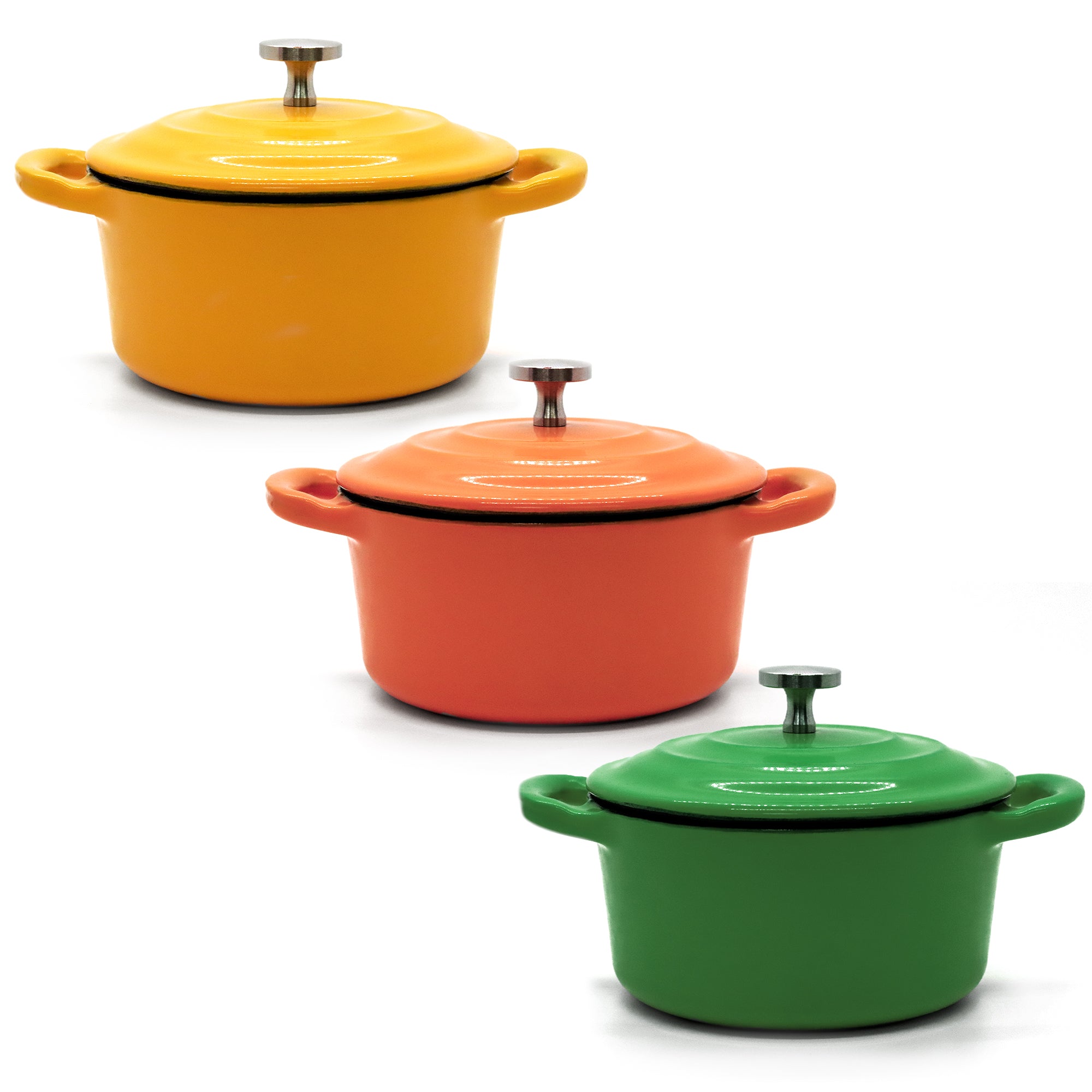 RJ Legend Mini Dutch Oven Pot, Round Cocotte, 5.5-Inch - 8.5 oz, 2Pcs and 3Pcs Set