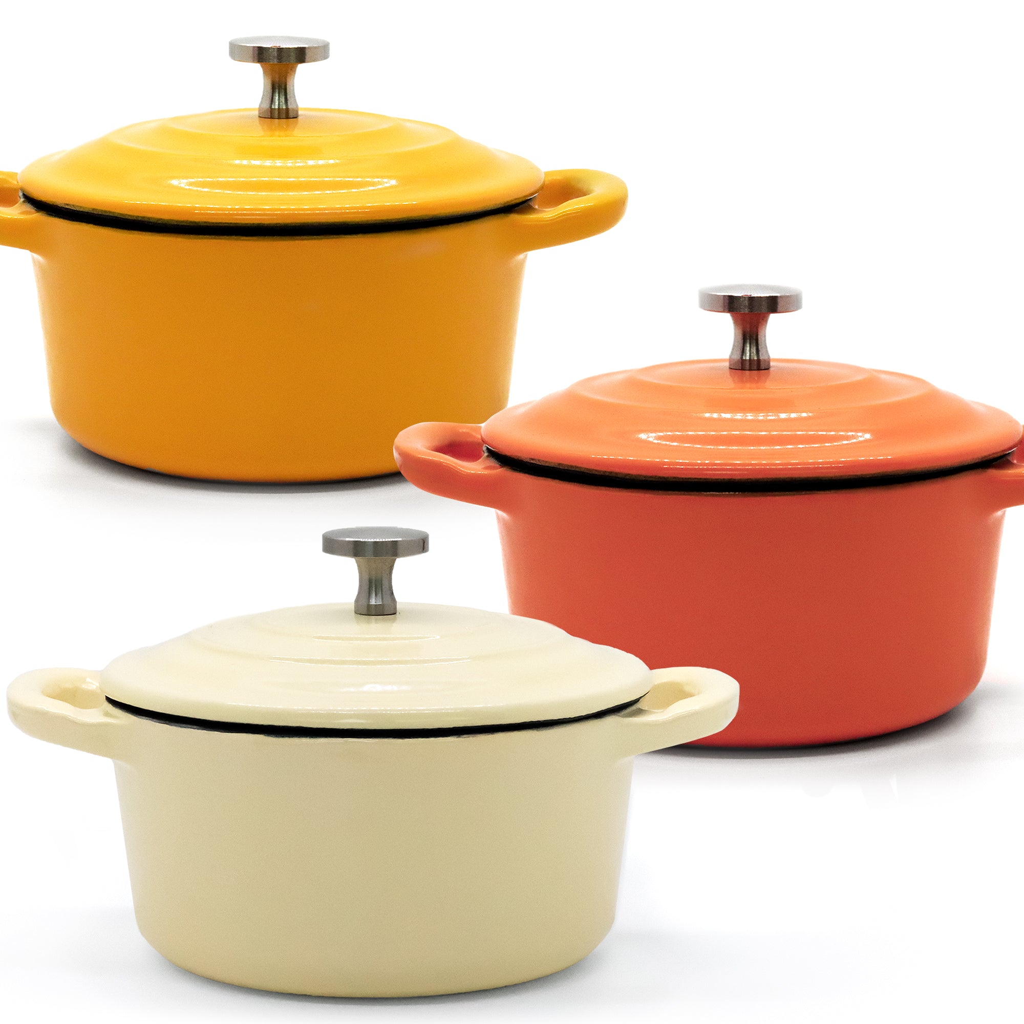 RJ Legend Mini Dutch Oven Pot, Round Cocotte, 5.5-Inch - 8.5 oz, 2Pcs and 3Pcs Set