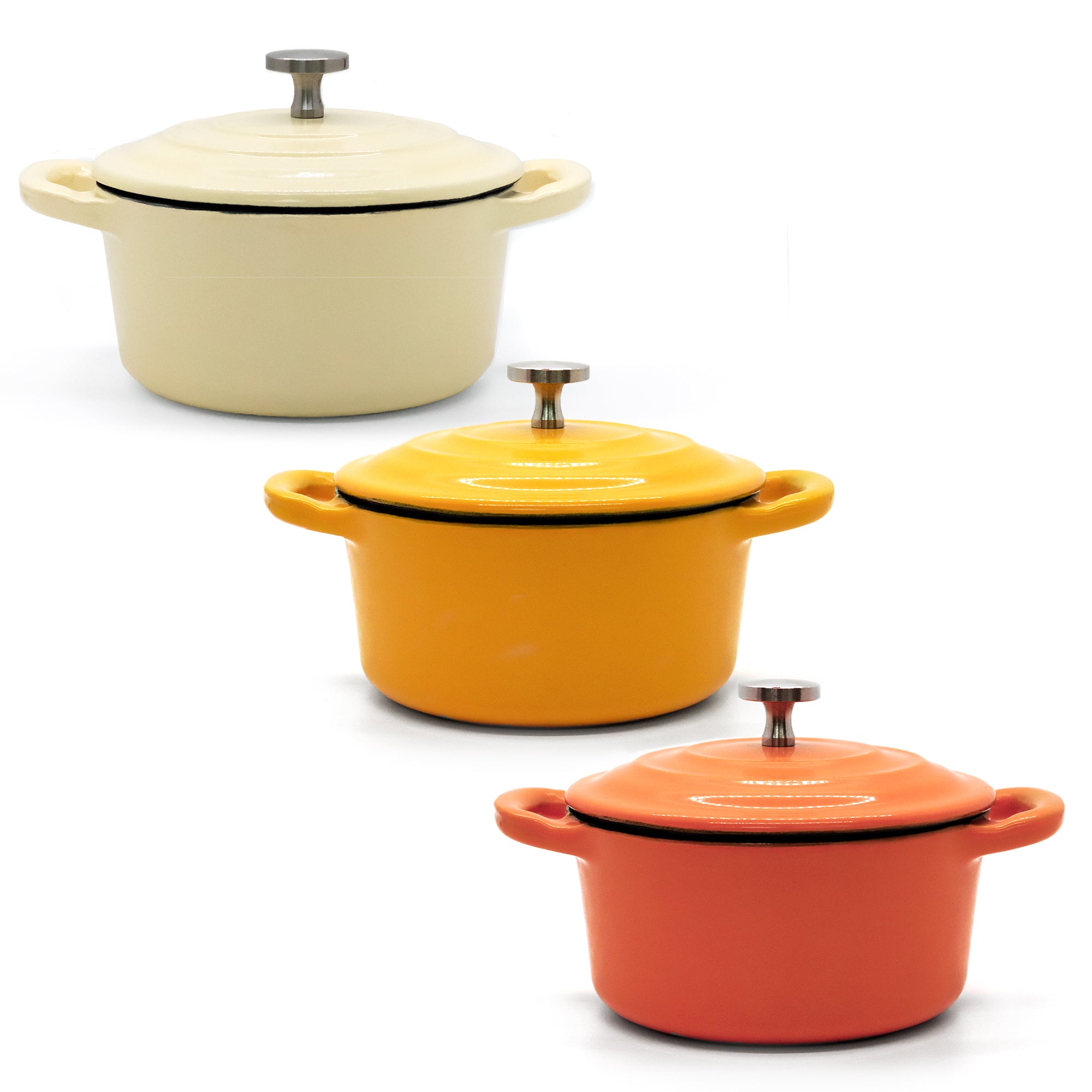 RJ Legend Mini Dutch Oven Pot, Round Cocotte, 5.5-Inch - 8.5 oz, 2Pcs and 3Pcs Set