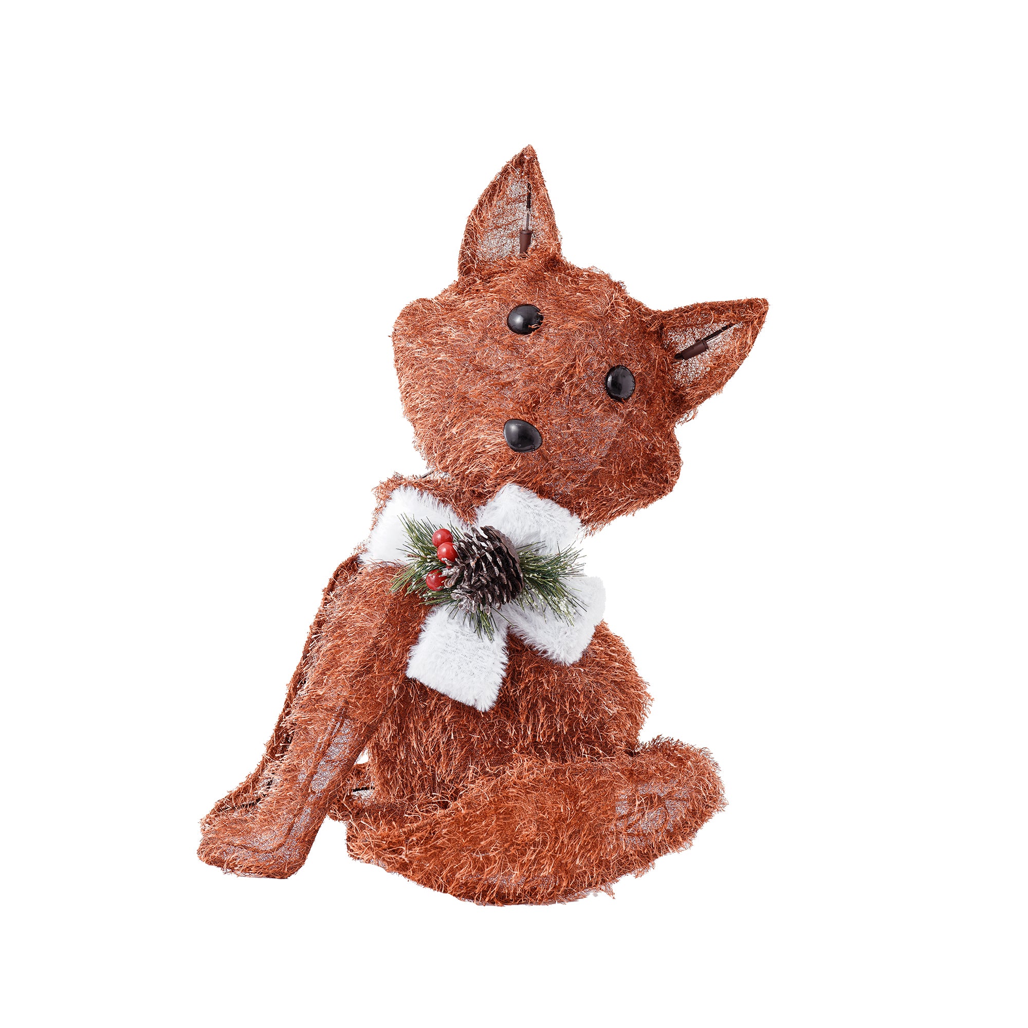 RJ Legend Orange Fox Fuzzy Fabric Rattan Decoration Lighted Display For Home, Room and Outdoor Decor, Christmas Decorations