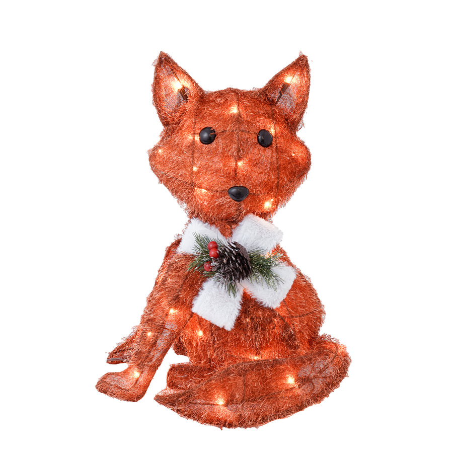 RJ Legend Orange Fox Fuzzy Fabric Rattan Decoration Lighted Display For Home, Room and Outdoor Decor, Christmas Decorations