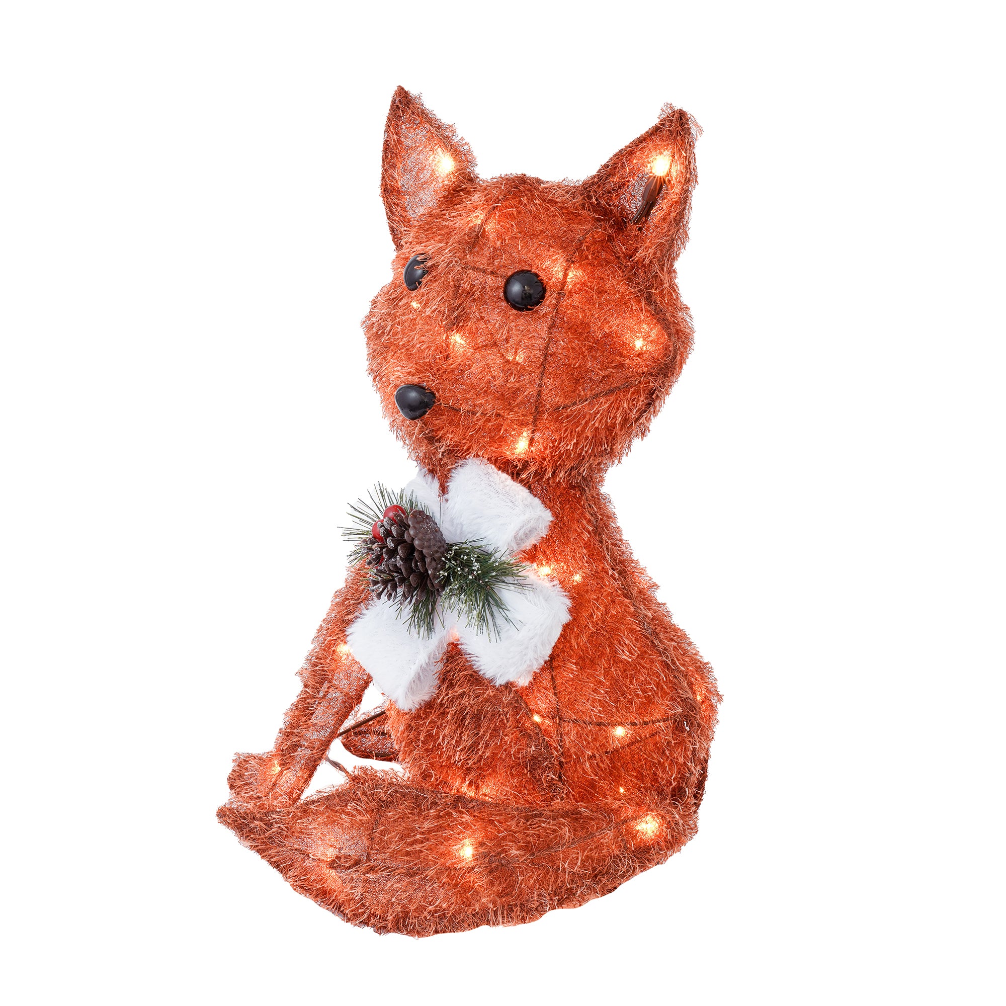 RJ Legend Orange Fox Fuzzy Fabric Rattan Decoration Lighted Display For Home, Room and Outdoor Decor, Christmas Decorations