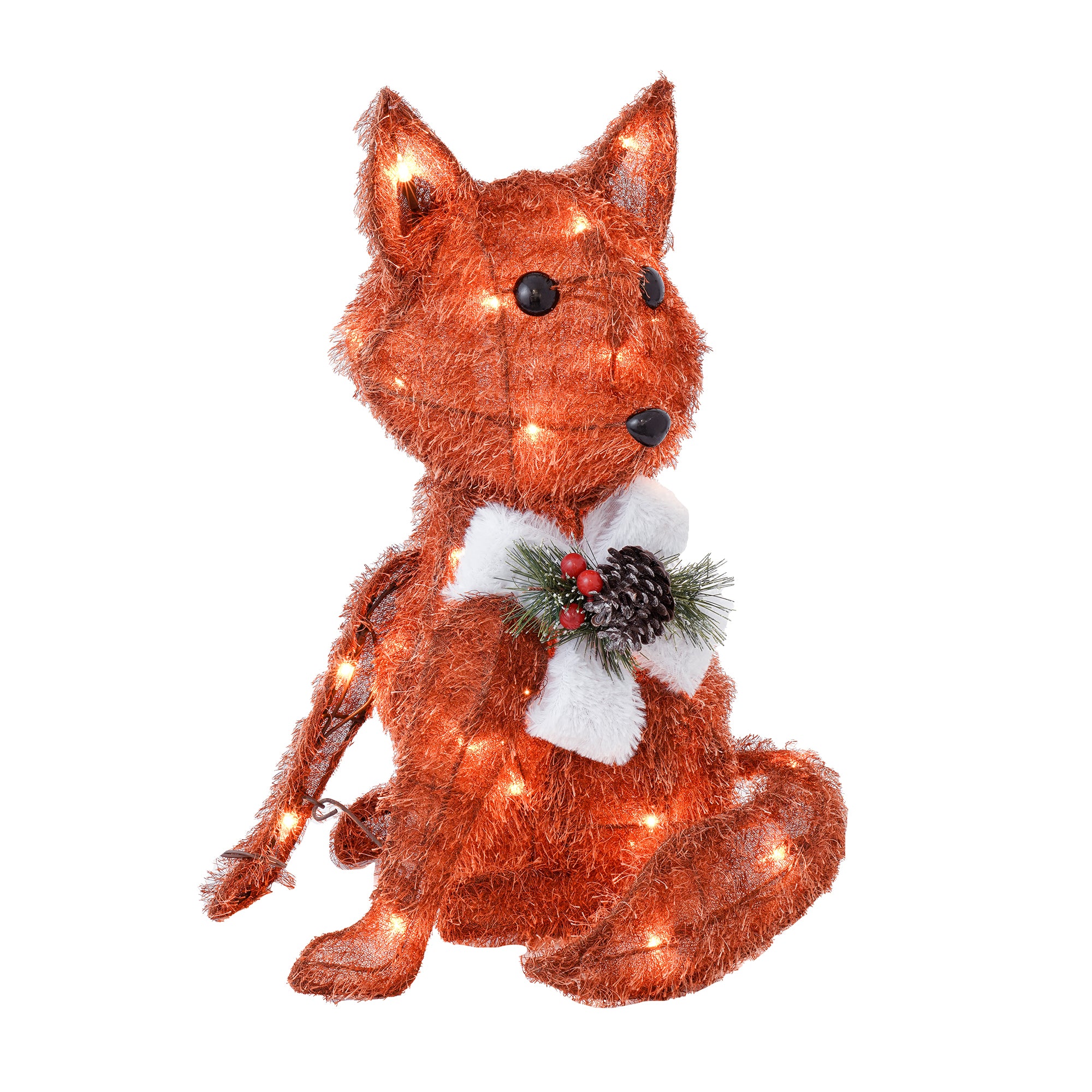 RJ Legend Orange Fox Fuzzy Fabric Rattan Decoration Lighted Display For Home, Room and Outdoor Decor, Christmas Decorations