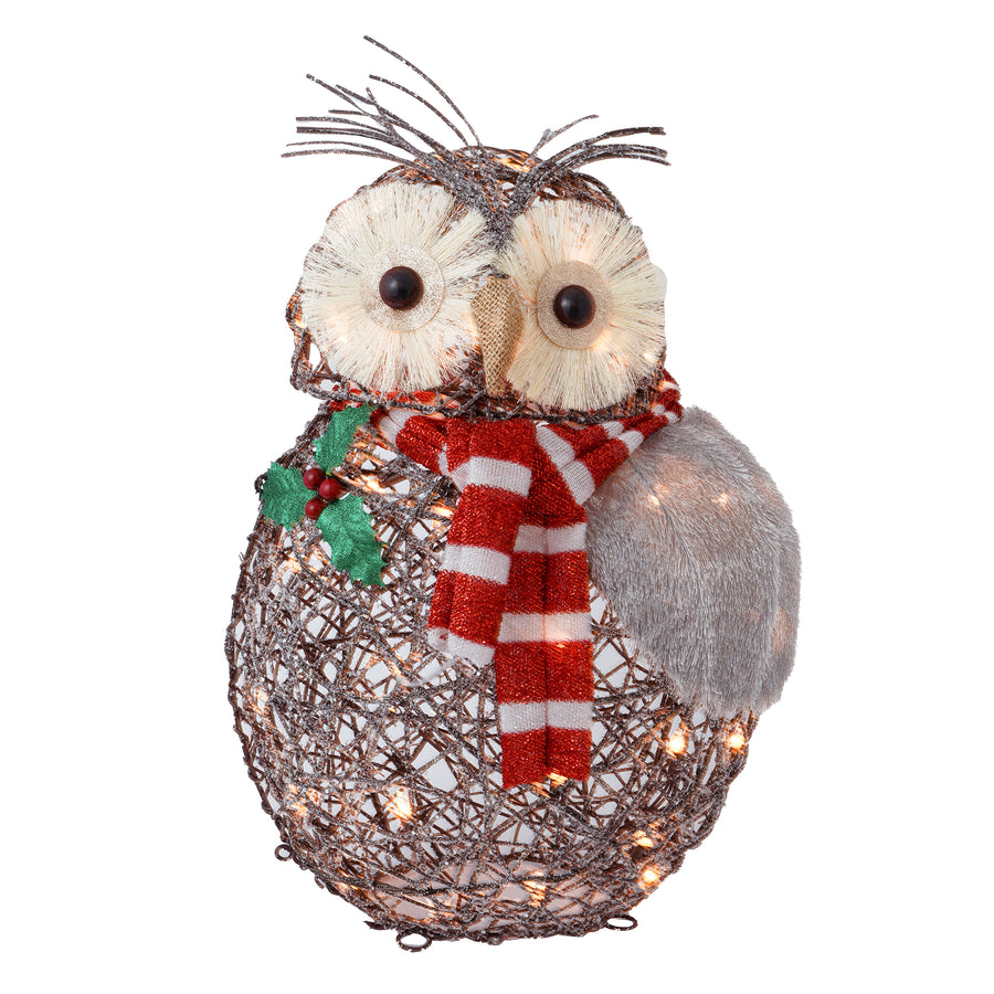 RJ Legend Silver Owl Rattan Decoration Lighted Display Set For Home, Room and Outdoor Decor, Christmas Decorations