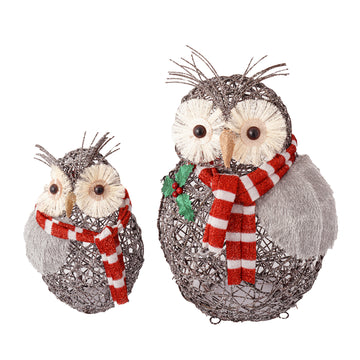 RJ Legend Silver Owl Rattan Decoration Lighted Display Set For Home, Room and Outdoor Decor, Christmas Decorations