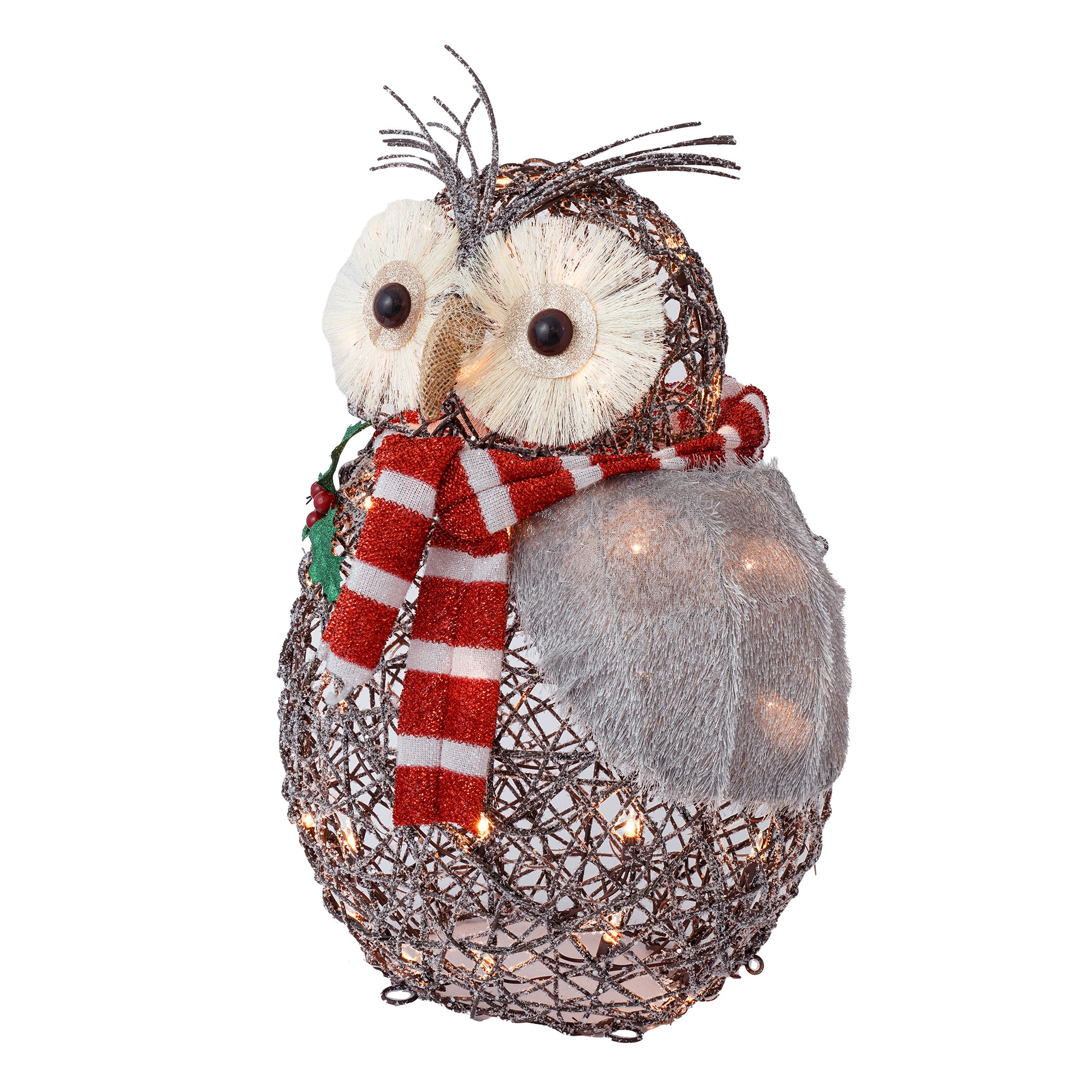 RJ Legend Silver Owl Rattan Decoration Lighted Display Set For Home, Room and Outdoor Decor, Christmas Decorations