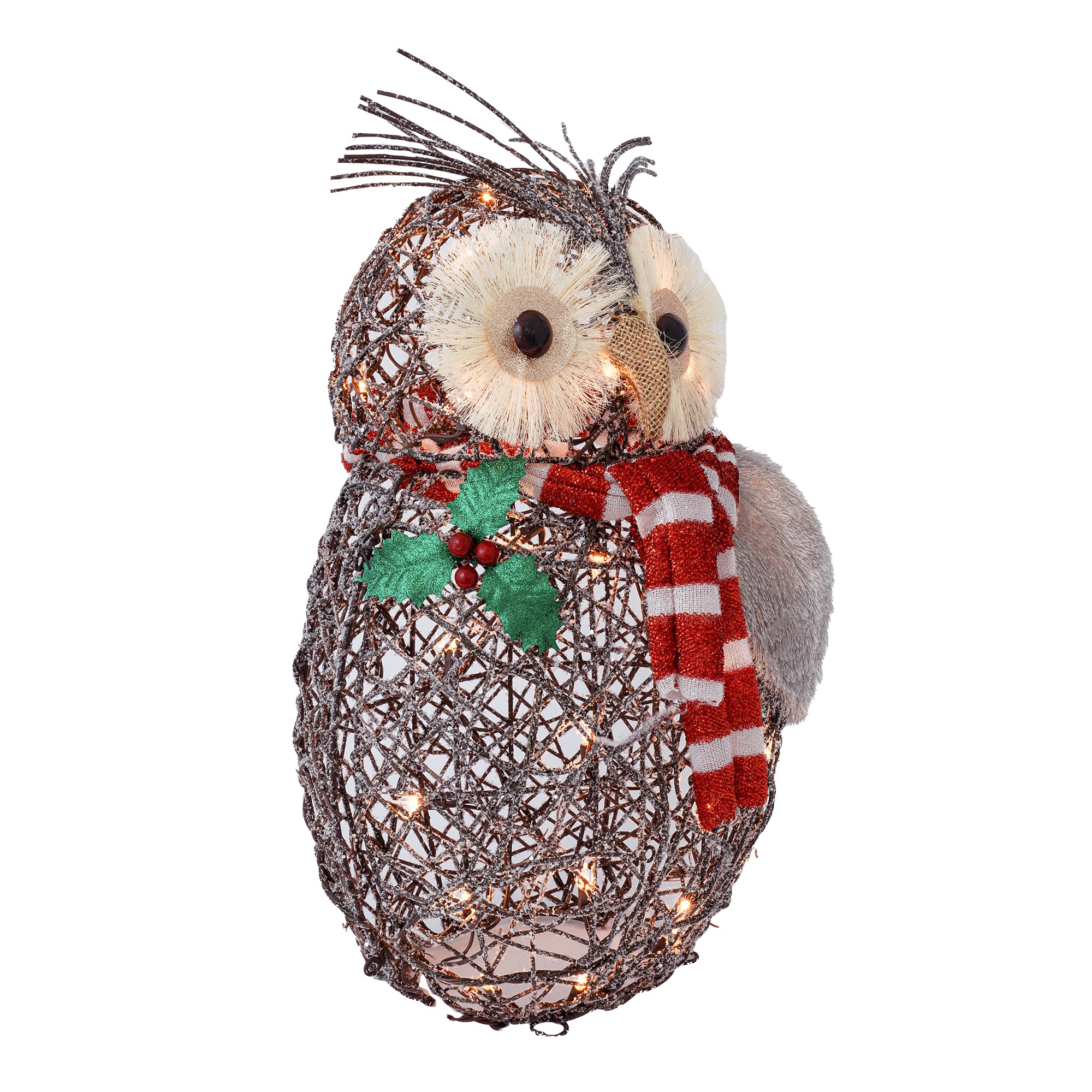 RJ Legend Silver Owl Rattan Decoration Lighted Display Set For Home, Room and Outdoor Decor, Christmas Decorations
