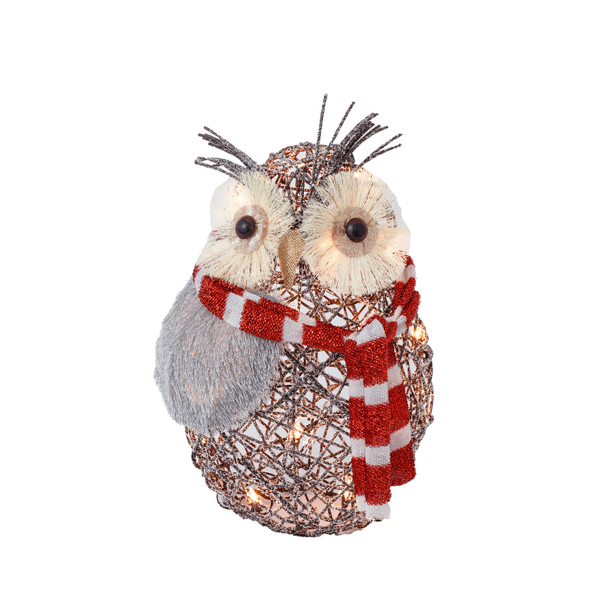 RJ Legend Silver Owl Rattan Decoration Lighted Display Set For Home, Room and Outdoor Decor, Christmas Decorations