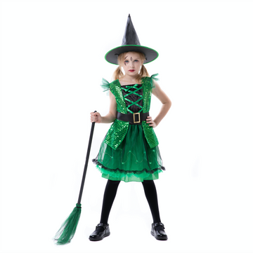 RJ Legend Green Witch Costume for Girls - Fun Dress Up Cosplay Witch for Little Girls