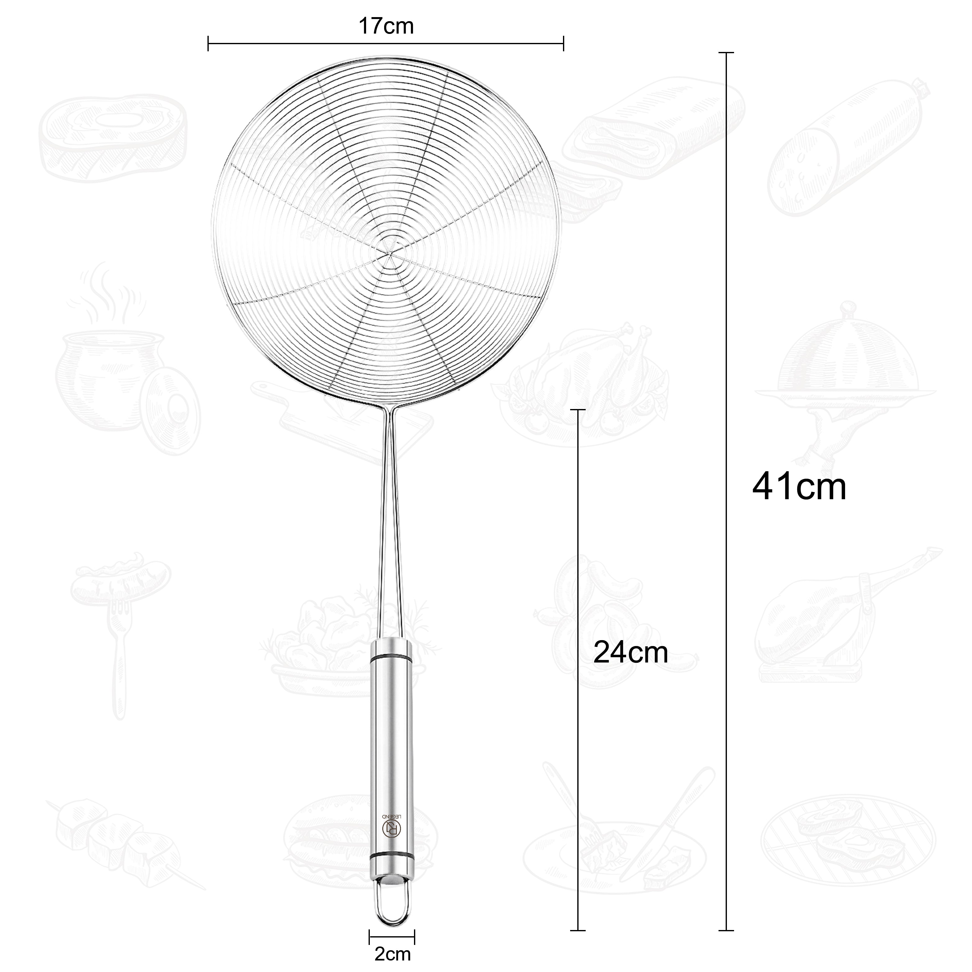 RJ Legend 304 Stainless Steel Pasta Strainer, Mesh Strainer, Oil Skimmer