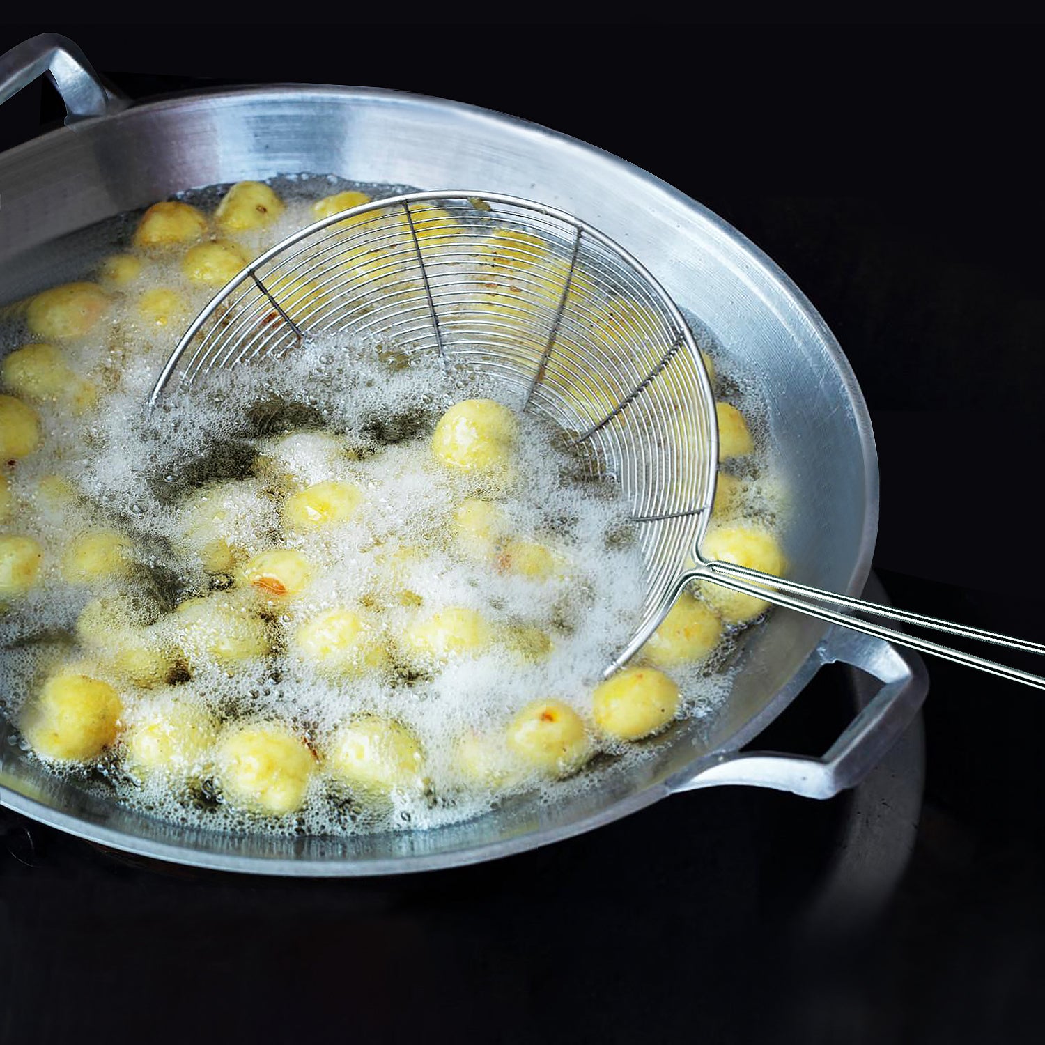 RJ Legend 304 Stainless Steel Pasta Strainer, Mesh Strainer, Oil Skimmer