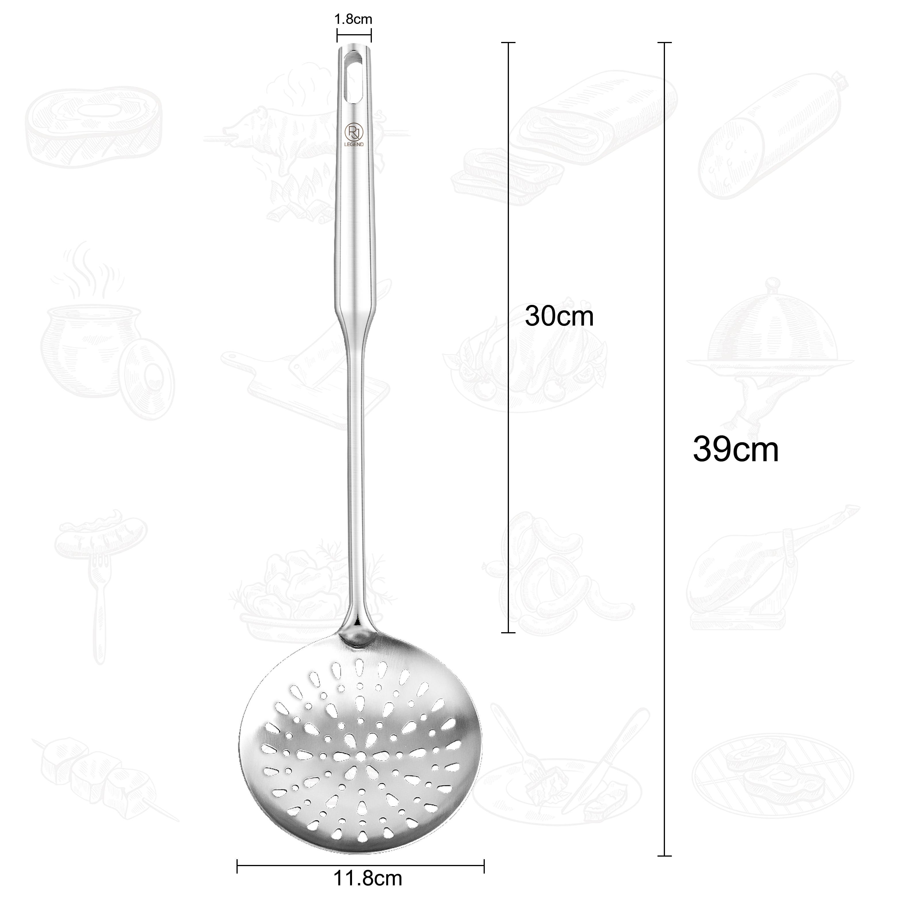 RJ Legend 304 Stainless Steel Slotted Spoon, Oil Skimmer, Wok Skimmer Ladle