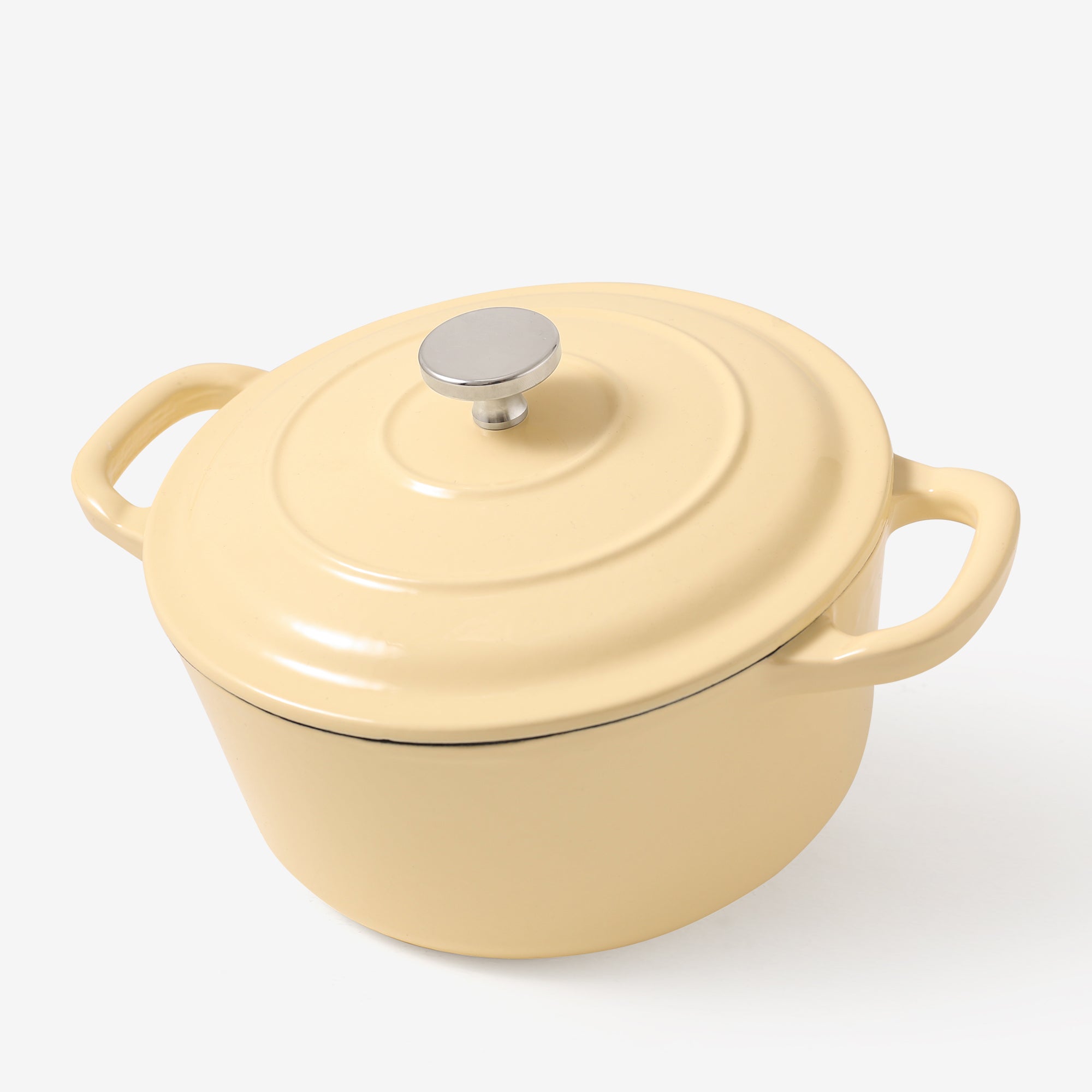 RJ Legend 1.9 Quart Cast Iron Pot, Enameled Cast Iron Pot, Dutch Oven Pot, Non-Stick, Round Braiser with Loop Handles, Beige