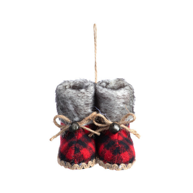 RJ Legend Red Plaid Snow Boots Ornament, Christmas Ornaments, Holiday Decorations, Hanging Decor, Christmas Decor