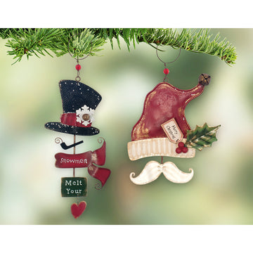 RJ Legend Hat Ornaments, Small Holiday Decoration, Metal Christmas Decorations, Hanging Winter Decorations, 2 Assorted