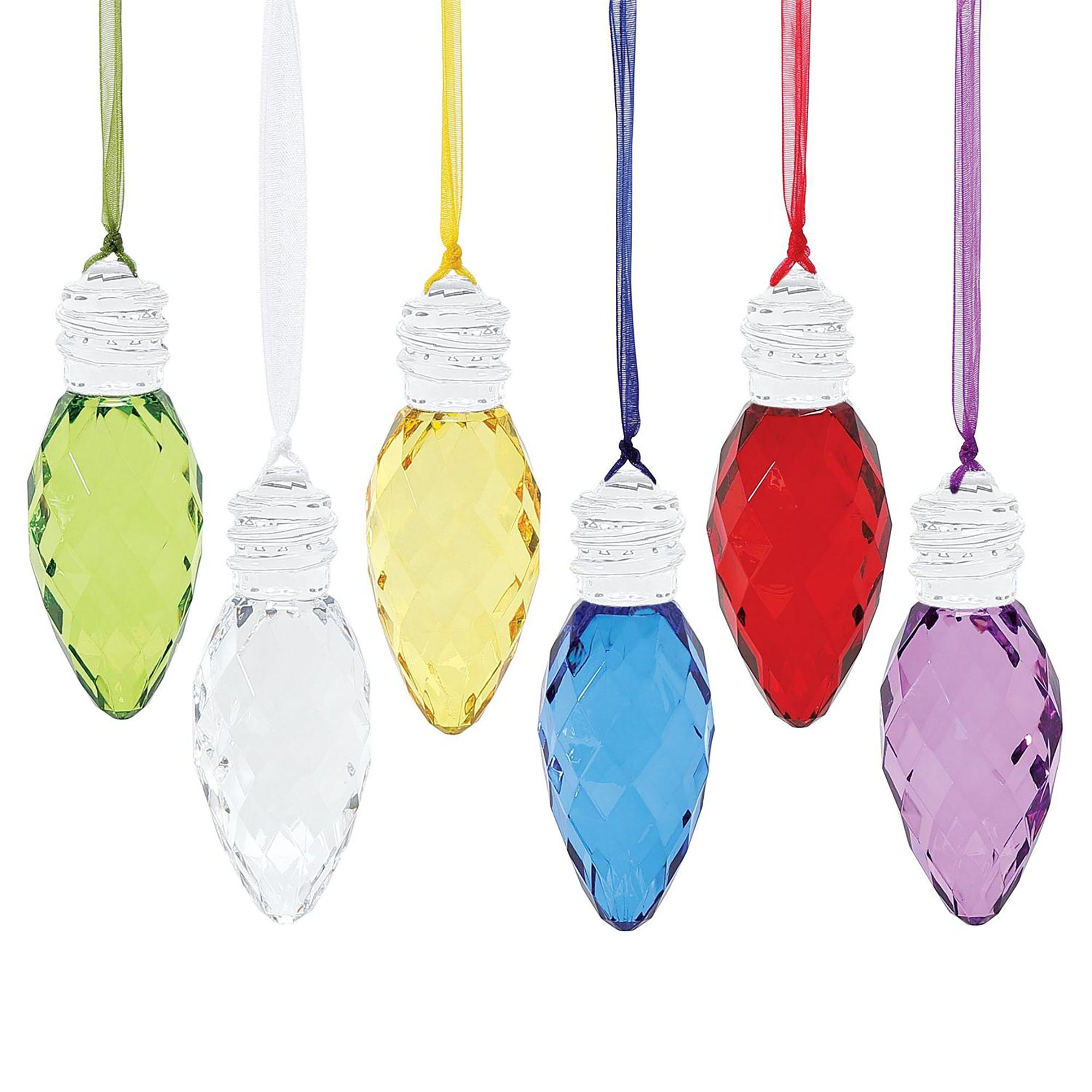 RJ Legend Faceted Christmas Light Bulbs, Acrylic, 6 Assorted