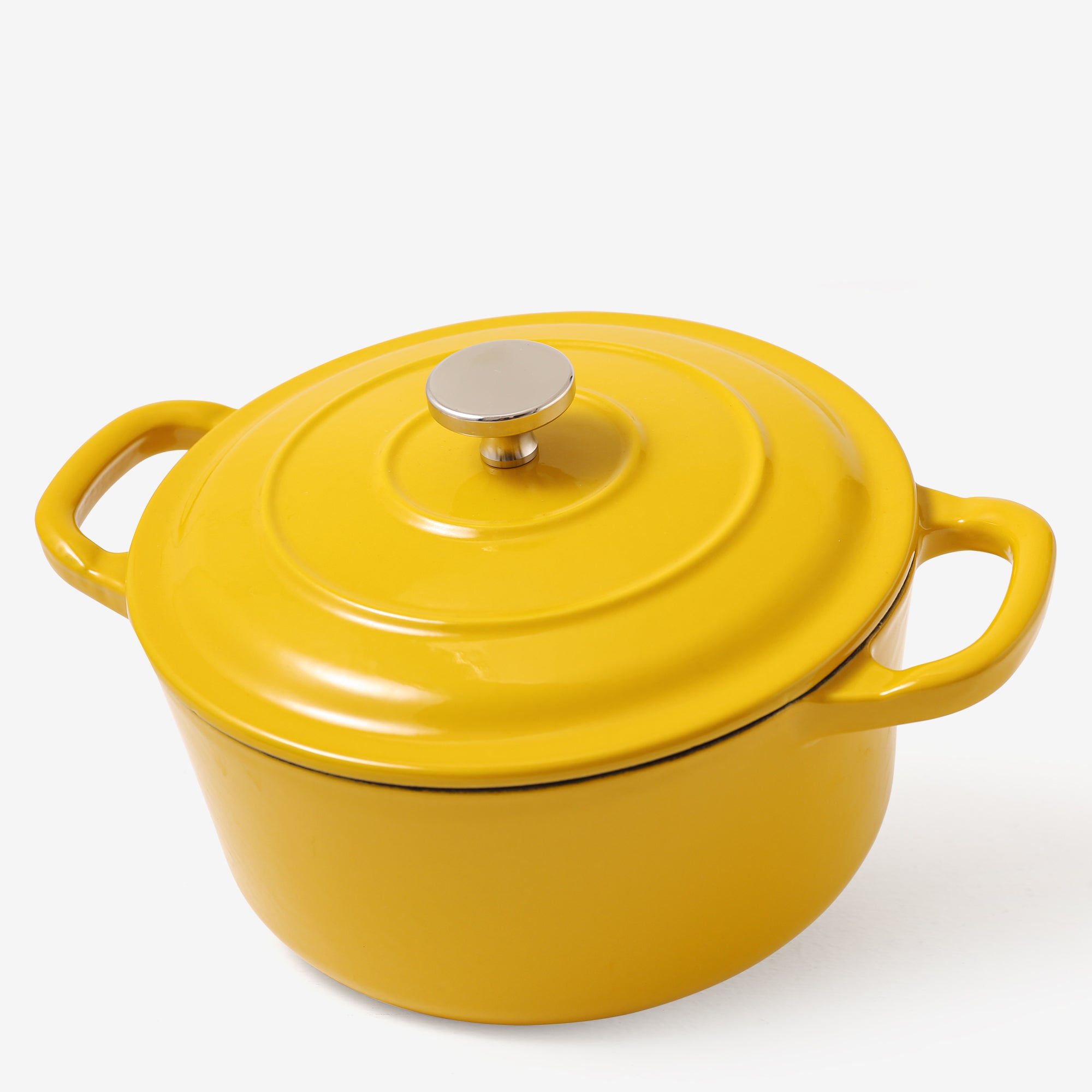 RJ Legend 1.9 Quart Cast Iron Pot, Enameled Cast Iron Pot, Dutch Oven Pot, Non-Stick, Round Braiser with Loop Handles, Mustard Yellow