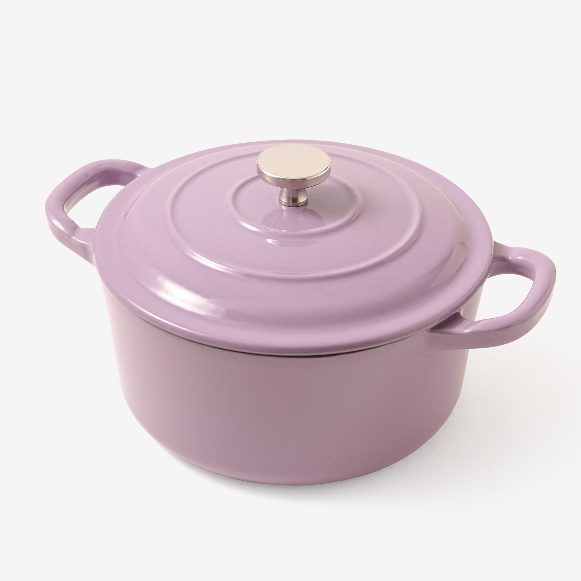 RJ Legend 1.9 Quart Cast Iron Pot, Enameled Cast Iron Pot, Dutch Oven Pot, Non-Stick, Round Braiser with Loop Handles, Purple