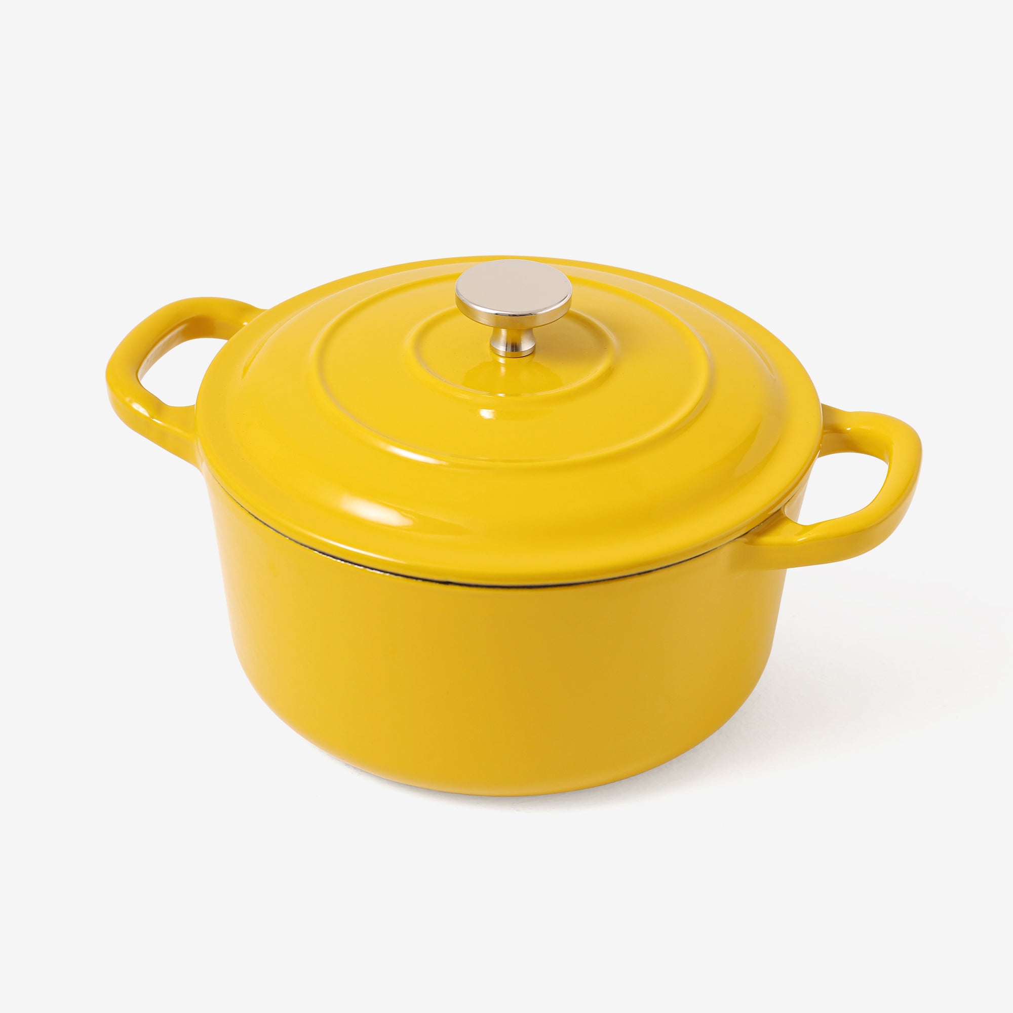 RJ Legend 1.9 Quart Cast Iron Pot, Enameled Cast Iron Pot, Dutch Oven Pot, Non-Stick, Round Braiser with Loop Handles, Mustard Yellow