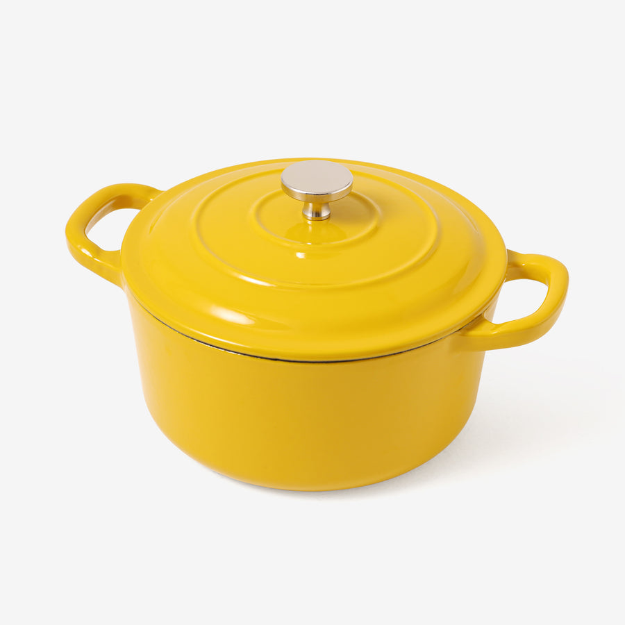 RJ Legend 1.9 Quart Cast Iron Pot, Enameled Cast Iron Pot, Dutch Oven Pot, Non-Stick, Round Braiser with Loop Handles, Mustard Yellow