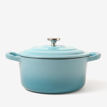 RJ Legend 1.9 Quart Cast Iron Pot, Enameled Cast Iron Pot, Dutch Oven Pot, Non-Stick, Round Braiser with Loop Handles, Blue