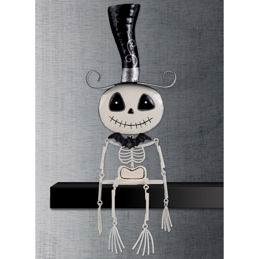 RJ Legend Smiling Skeleton Shelf Sitter, Halloween Decorations, Metal Figure, Table and Ledge Home Decor, Spooky Halloween Ornament