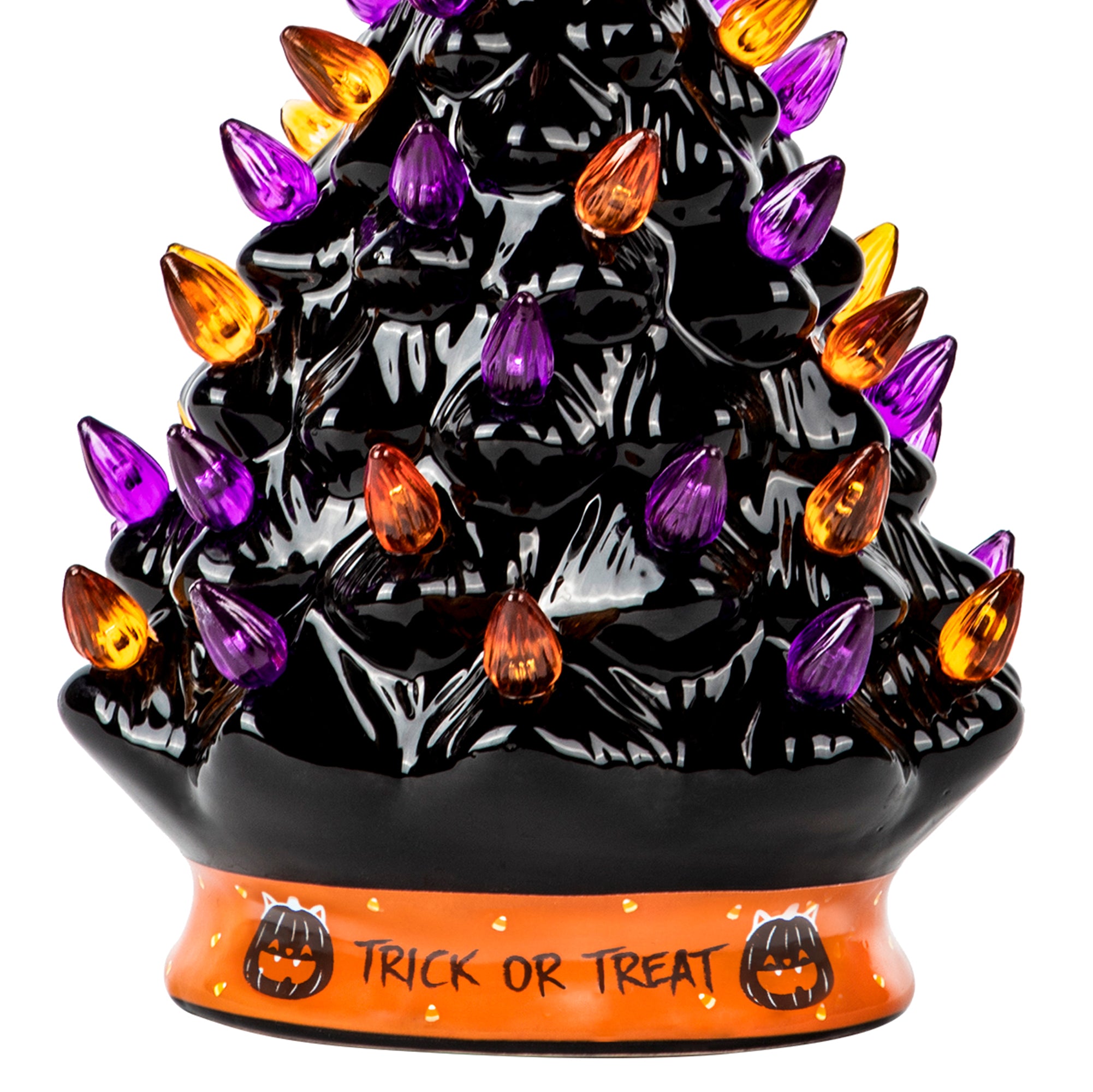 RJ Legend Ceramic Tree, 9" Handcraft Cordless with Pumpkin Head, LED Light Bulbs, - Black