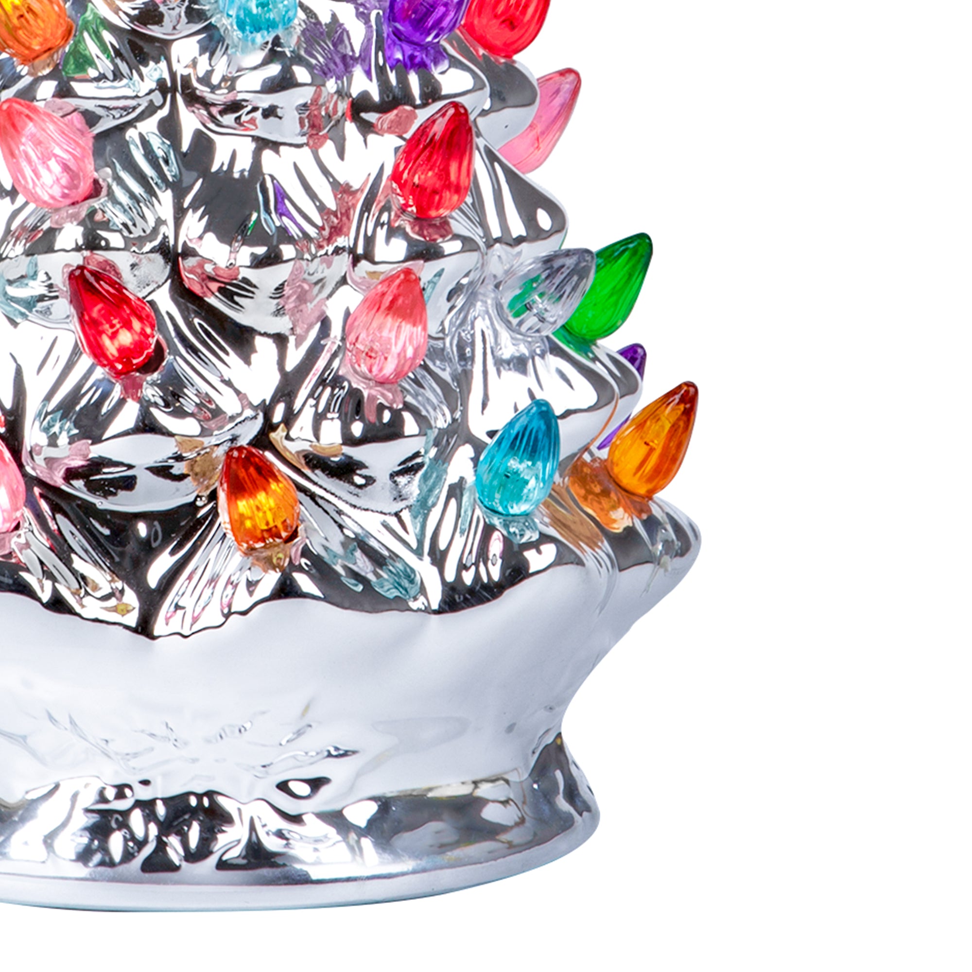 RJ Legend Handcrafted Ceramic Tree, Cordless with LED Bulbs - 9" Silver