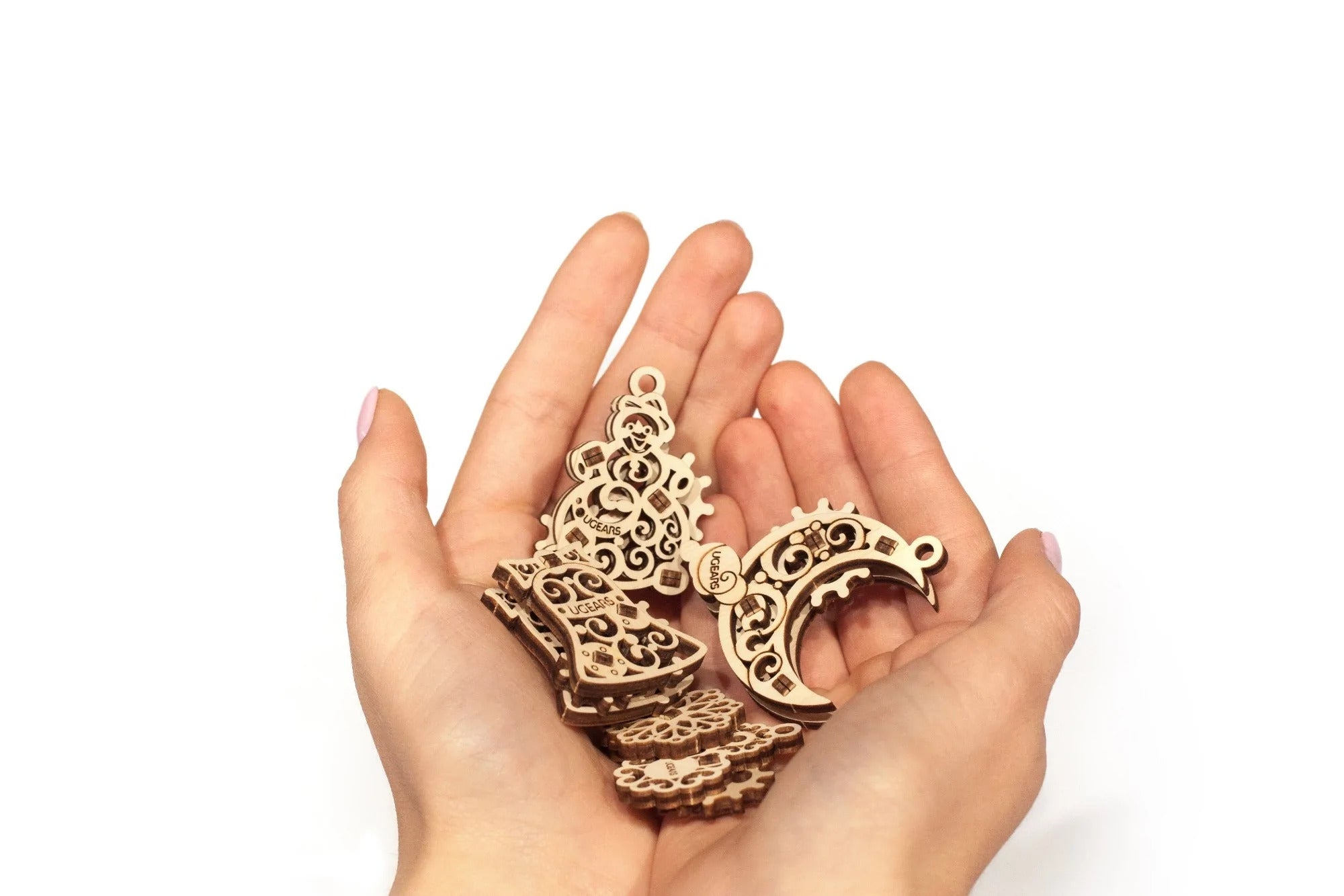 RJ Legend 4 Piece Fidgets Gearsmas Wooden Ornament Set, 3D Puzzle, Christmas Toy, DIY Model, Kids and Adults, Self-Assemble Kit