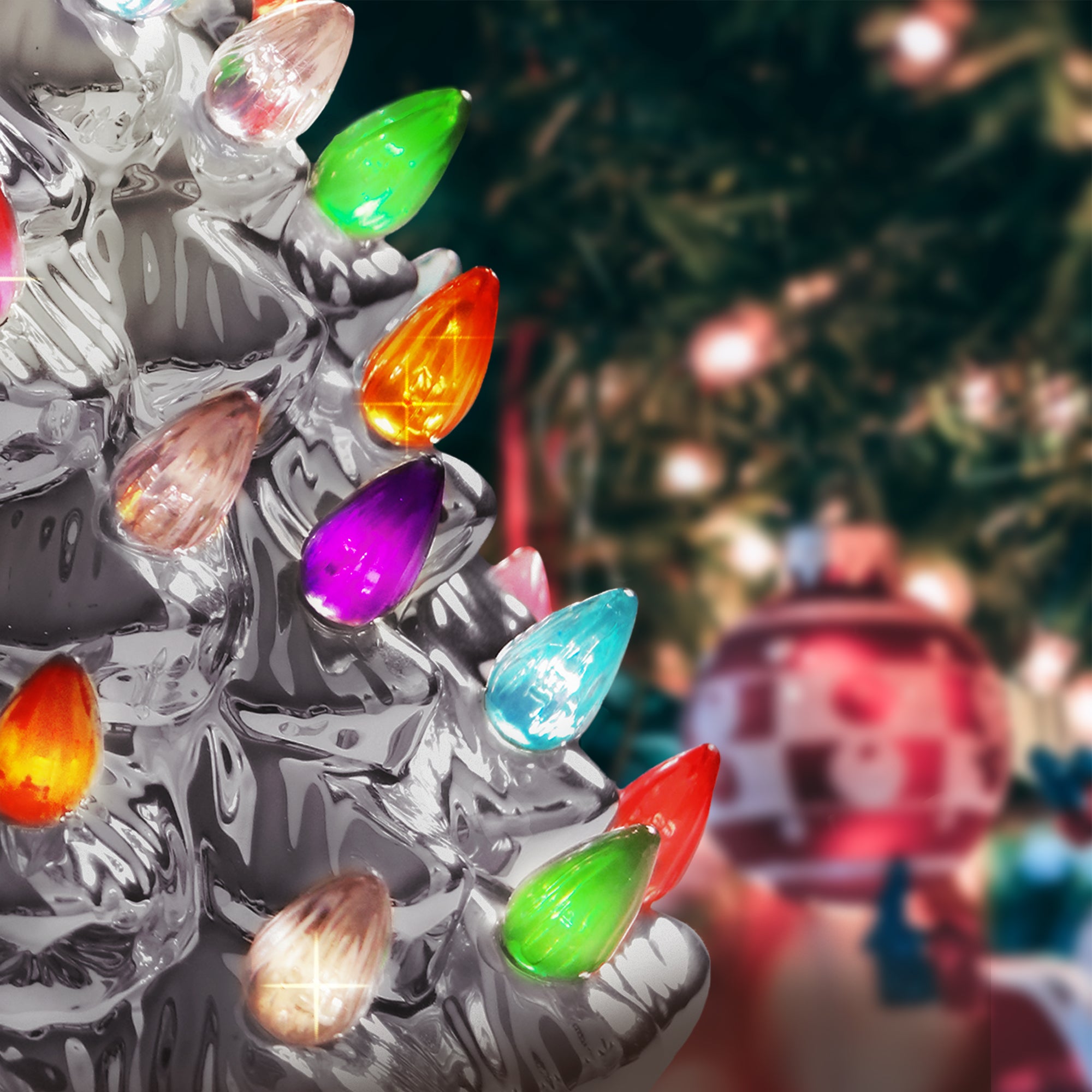 RJ Legend Handcrafted Ceramic Tree, Cordless with LED Bulbs - 9" Silver