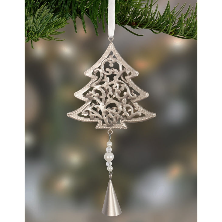 RJ Legend Pearl & Bell Tree Decoration, Small Christmas Ornament, Winter Decor
