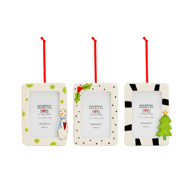 RJ Legend Christmas Pattern Frame Ornaments, Christmas Decorations, Stoneware Set, Ceramic Hanging Ornaments, Set of 3 Assorted