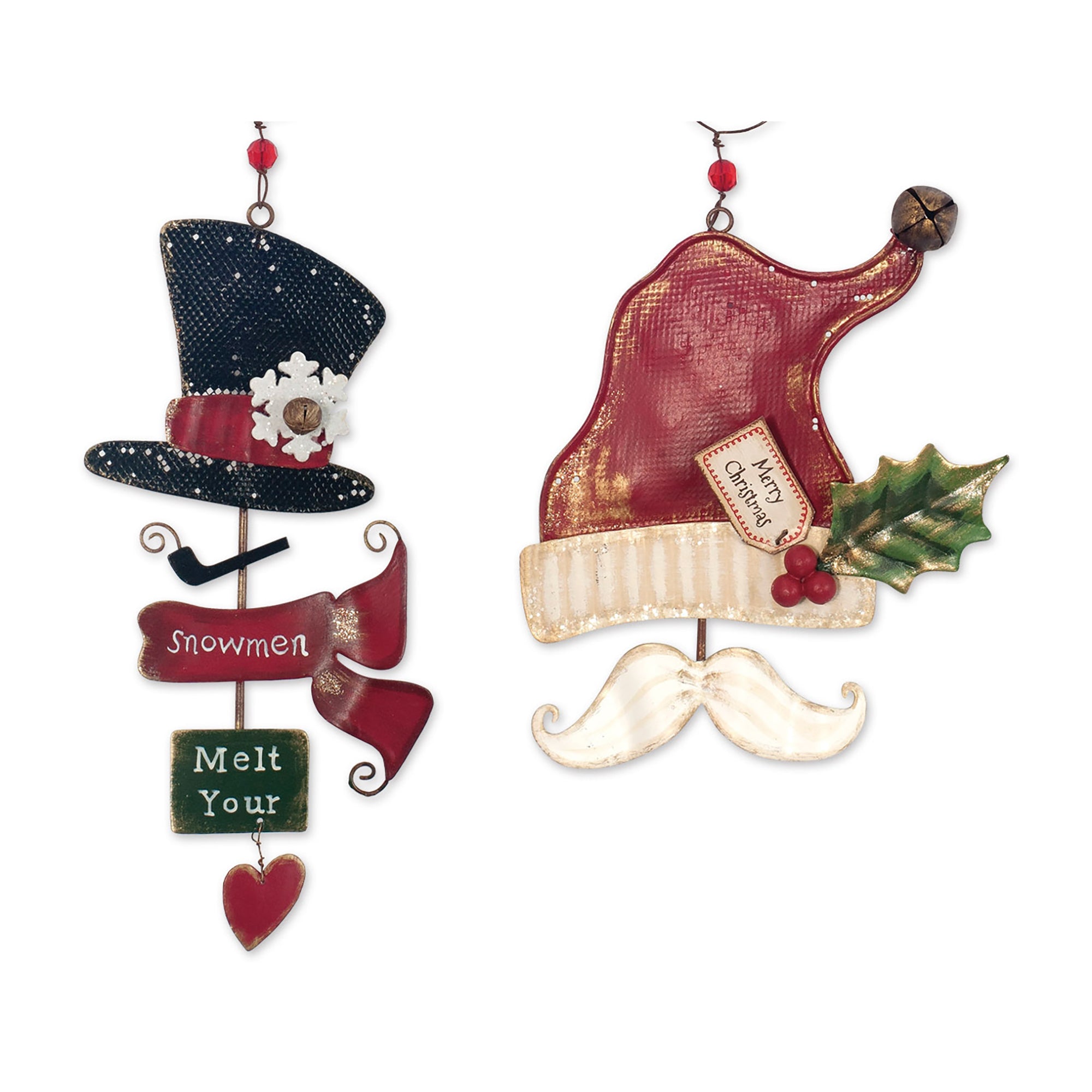 RJ Legend Hat Ornaments, Small Holiday Decoration, Metal Christmas Decorations, Hanging Winter Decorations, 2 Assorted