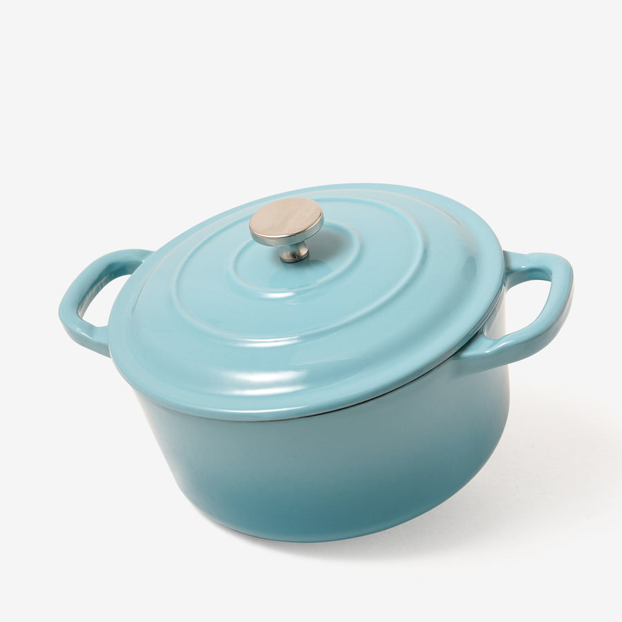 RJ Legend 1.9 Quart Cast Iron Pot, Enameled Cast Iron Pot, Dutch Oven Pot, Non-Stick, Round Braiser with Loop Handles, Blue