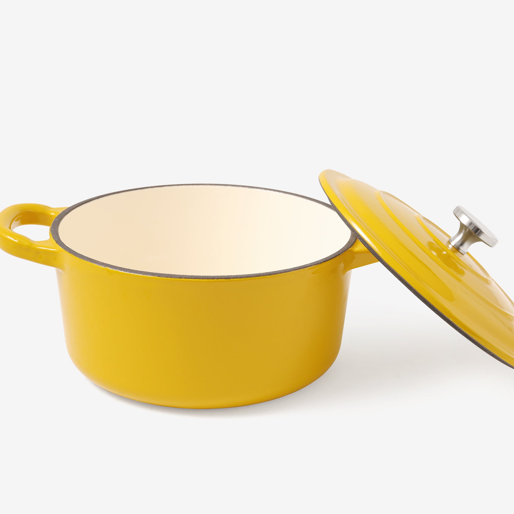 RJ Legend 1.9 Quart Cast Iron Pot, Enameled Cast Iron Pot, Dutch Oven Pot, Non-Stick, Round Braiser with Loop Handles, Mustard Yellow