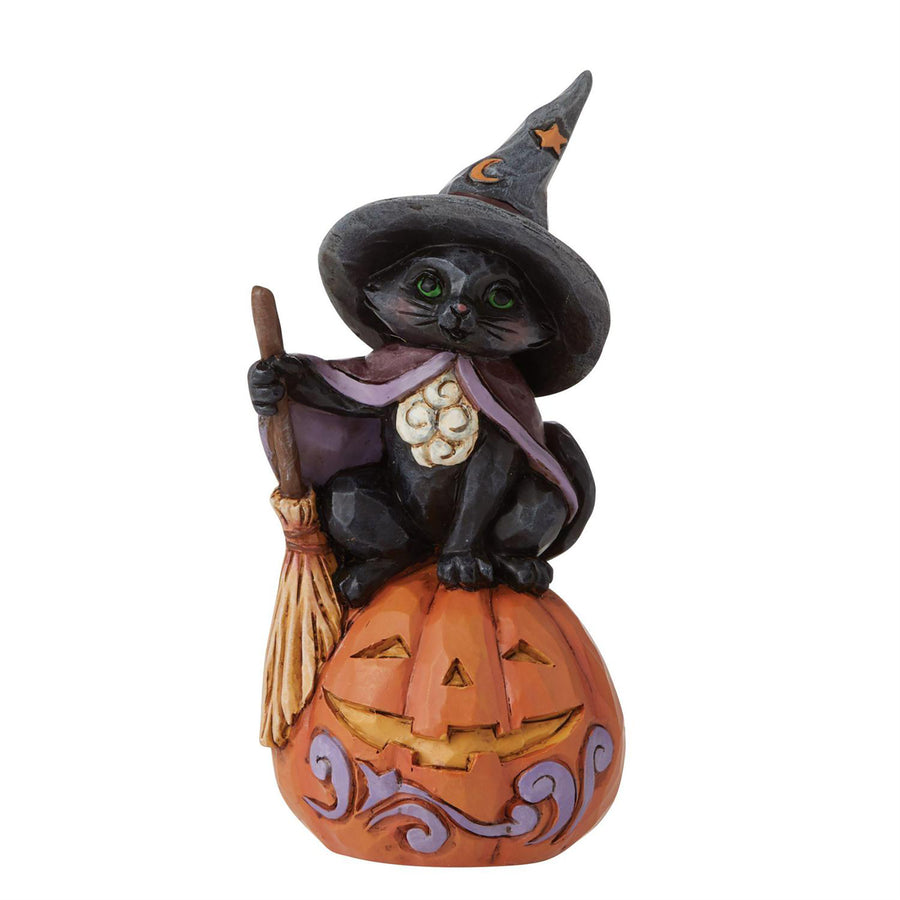 RJ Legend Black Cat on Pumpkin Mini Figurine, Black Cat Decor, Halloween Decoration, Spooky Ornament