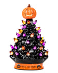 RJ Legend Ceramic Tree, 9" Hand crafth Pumpkin Head, LED Light Bulbs - Black Cordless wit