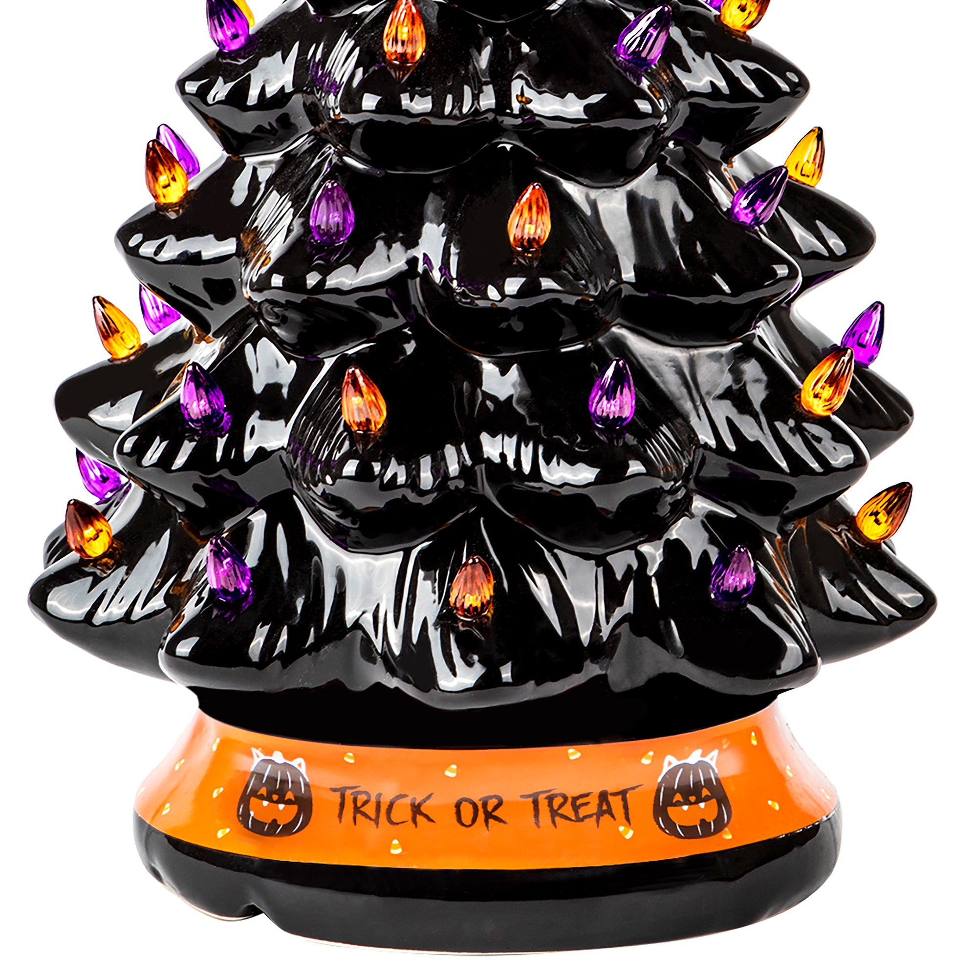 RJ Legend Ceramic Tree, 15" Handcraft Cordless with Pumpkin Head, LED Light Bulbs, - Black
